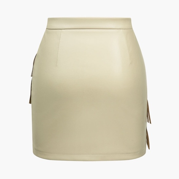 MICAS Solid Fringe Studded Mini Skirt Tan Sz L Southwest Cow Girl Effortless - Picture 8 of 11